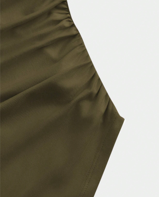 Boat Neck Bell Sleeve Side Ruched t-shirt (sage green)