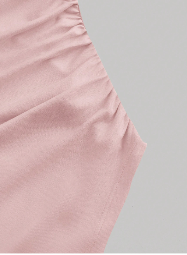 Boat Neck Bell Sleeve Side Ruched t-shirt (baby pink)