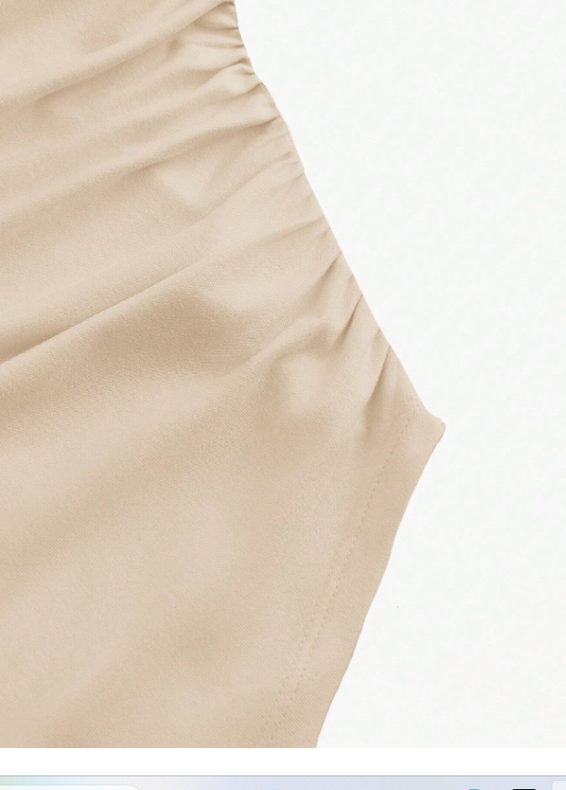 Boat Neck Bell Sleeve Side Ruched t-shirt (beige)