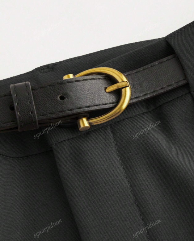 Mid-Waist Solid Color Elegant Straight Leg Pants With Belt