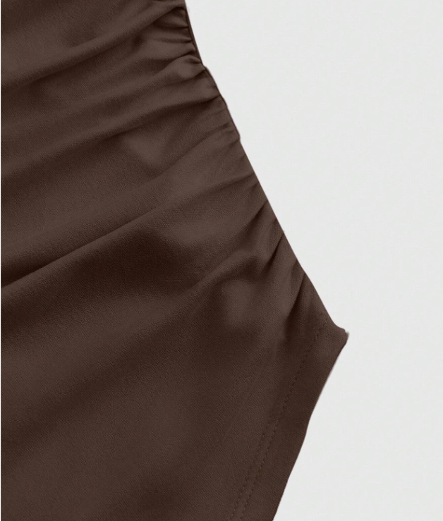 Boat Neck Bell Sleeve Side Ruched t-shirt (brownz)