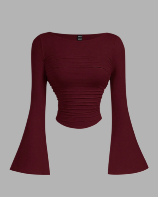Boat Neck Bell Sleeve Side Ruched t-shirt