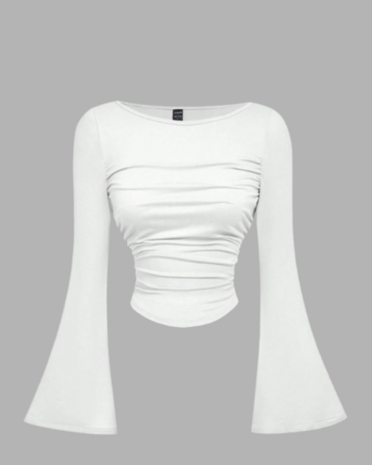Boat Neck Bell Sleeve Side Ruched t-shirt
