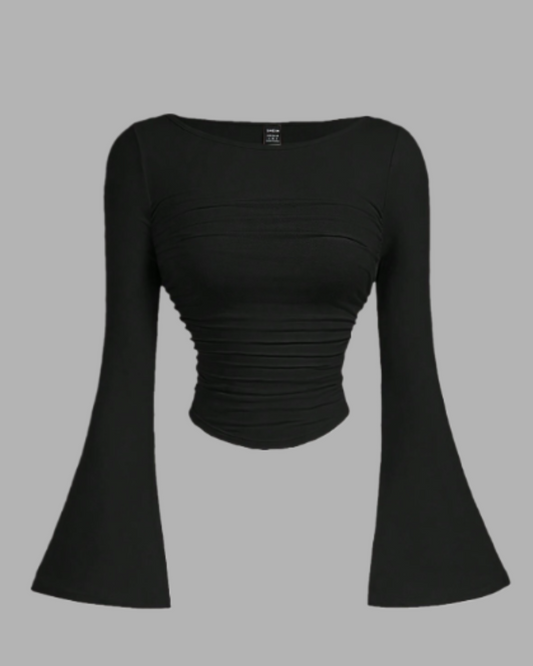 Boat Neck Bell Sleeve Side Ruched t-shirt
