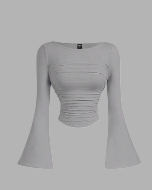 Boat Neck Bell Sleeve Side Ruched t-shirt