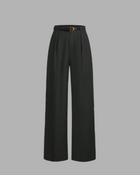 Mid-Waist Solid Color Elegant Straight Leg Pants With Belt