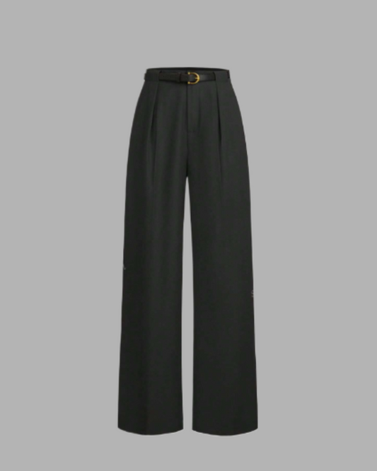 Mid-Waist Solid Color Elegant Straight Leg Pants With Belt